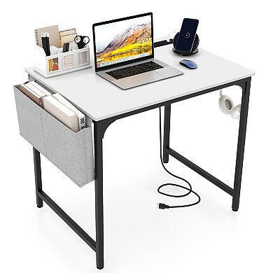 32 Inch Home Office Desk With Charging Station Storage Bag And Headphone Hook