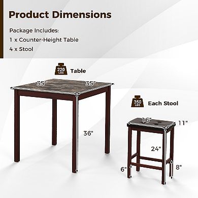 5-Piece Bar Table Set Counter-height Dining Table And 4 Bar Stools