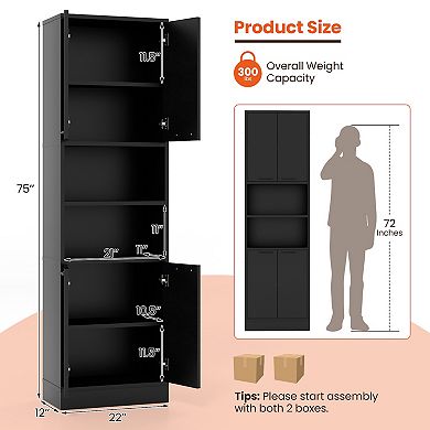 Kitchen Pantry Tall Cabinet With Doors And Shelves