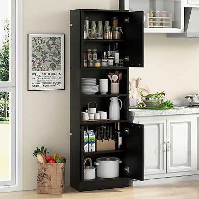 Kitchen Pantry Tall Cabinet With Doors And Shelves