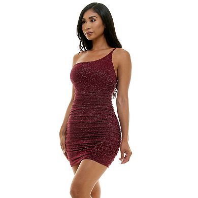 Juniors' B. Smart One-Shoulder Shirred Bodycon Dress