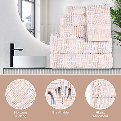 SUPERIOR 8-Piece Cotton Geometric Jacquard Plush Absorbent Towel Set