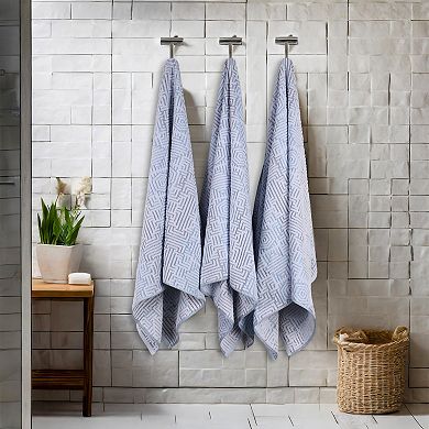 SUPERIOR 3-Peice Cotton Geometric Jacquard Plush Absorbent Bath Towel Set