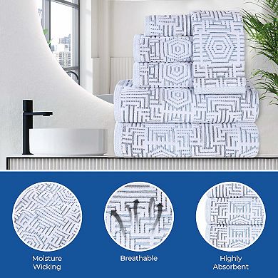 SUPERIOR 3-Peice Cotton Geometric Jacquard Plush Absorbent Bath Towel Set