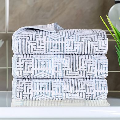 SUPERIOR 3-Peice Cotton Geometric Jacquard Plush Absorbent Bath Towel Set