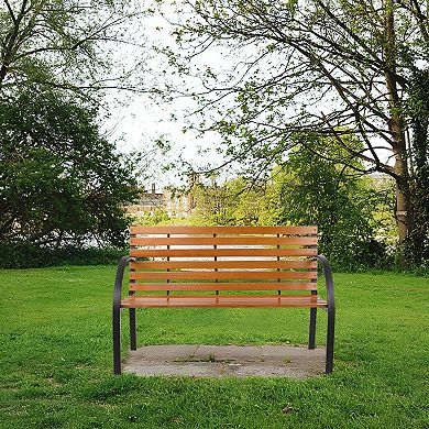 Elegant Garden Bench - Curved Armrests and Sloped Slatted Seat for Comfort and Style