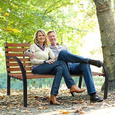 Elegant Garden Bench - Curved Armrests and Sloped Slatted Seat for Comfort and Style