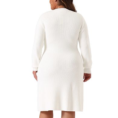 Women's Plus Size Knit Pullover Sweater Dress Fall Crew Neck Long Sleeve