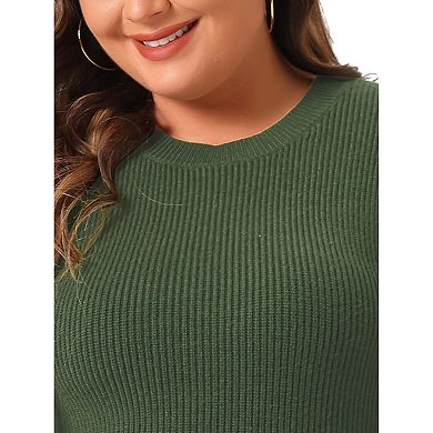 Women's Plus Size Knit Pullover Sweater Dress Fall Crew Neck Long Sleeve