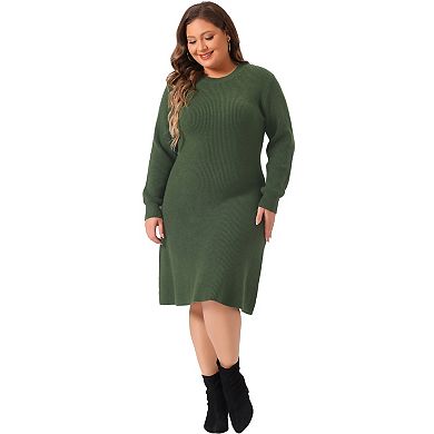 Women's Plus Size Knit Pullover Sweater Dress Fall Crew Neck Long Sleeve