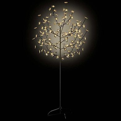 Led Cherry Blossom Christmas Tree With Stable Metal Base, Indoor And Outdoor Holiday Decoration