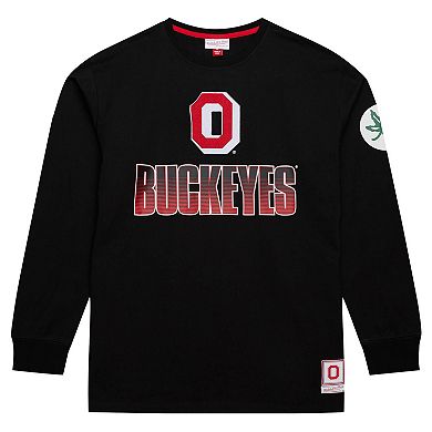 Men's Mitchell & Ness Black Ohio State Buckeyes Throwback Allover Long Sleeve T-Shirt