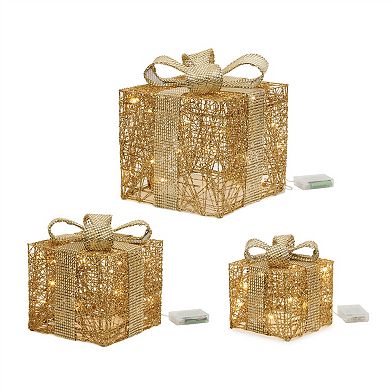 Holiday Decor Battery Operated LED Packages with Lights (Set of 3)