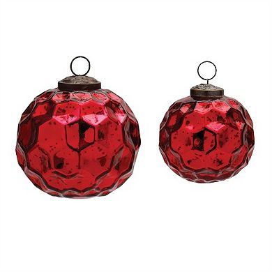 Holiday Cheer - Honeycomb Glass Ball Ornaments in Red - (Set of 12)