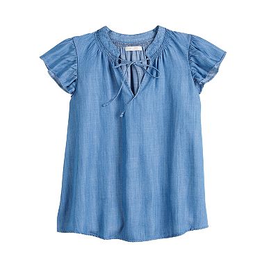 Petite LC Lauren Conrad Tie-Front Ruffle V-Neck Shell