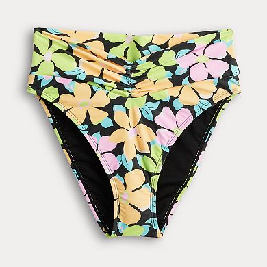 Juniors' Ninety-Nine Degrees Cheeky High Waisted Ruched Swim Bottoms