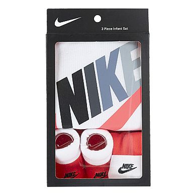 Newborn Baby Nike Futura 3-Piece Bodysuit Beanie Booties Boxed Set