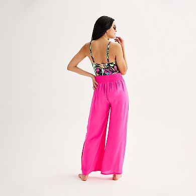 Women's Freshwater High Smocked Waistband Side Slide Swim Cover-Up Pants