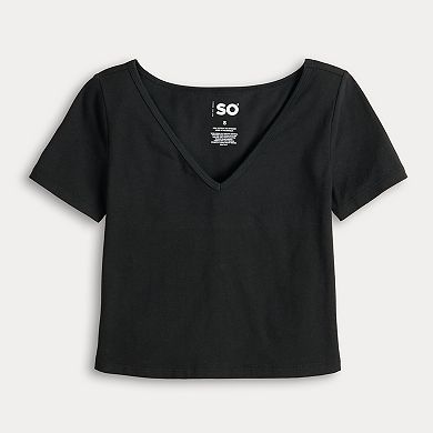 Juniors' SO?? Cropped V-Neck Tee