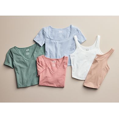 Juniors' SO® Cropped V-Neck Tee