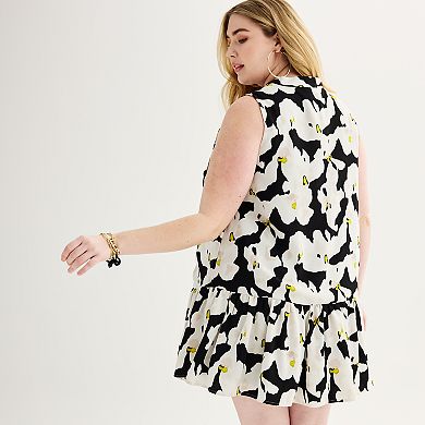 Plus Size Nine West Button Front Ruffle Hem Dress