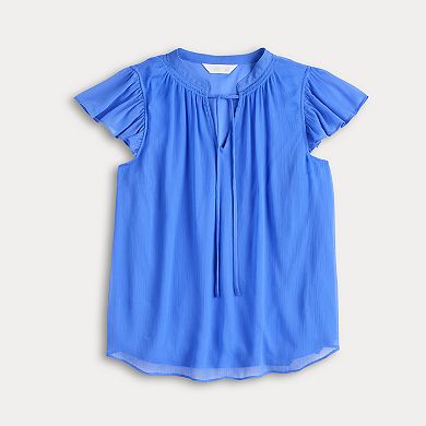 Women's LC Lauren Conrad Tie Front Ruffled V-Neck Shell