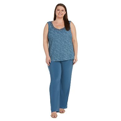 Plus Size R&M Richards Duster Tank Top Pantsuit 3-Piece Set