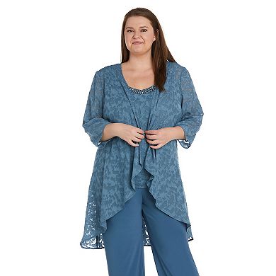 Plus Size R&M Richards Duster Tank Top Pantsuit 3-Piece Set