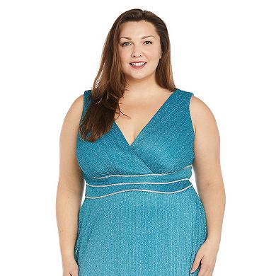 Plus Size R&M Richards Sculpted Rhinestone Waist Detail With Ombre Mesh Dress