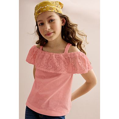 Girls 6-20 SO® Cold Shoulder Crochet Top