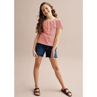 Girls 6-20 SO?? Cold Shoulder Crochet Top