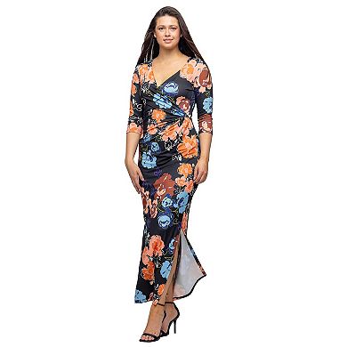 Women's 24Seven Comfort Apparel Three-Quarter Sleeve Side Slit Maxi Dress