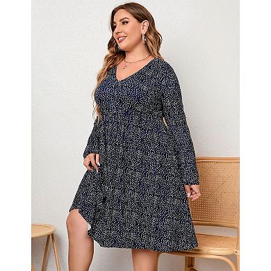 Plus Size V Neck Summer Dress Women's Short Sleeve A Line Flowy Midi Dresses Floral Party Dress