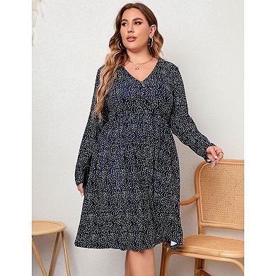 Plus Size V Neck Summer Dress Women's Short Sleeve A Line Flowy Midi Dresses Floral Party Dress