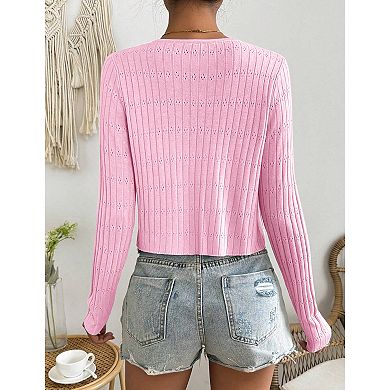 Womens Lightweight Long Sleeve Cardigan Tie Front Shrugs Knit Cardigan Crop Tops