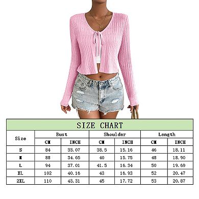 Womens Lightweight Long Sleeve Cardigan Tie Front Shrugs Knit Cardigan Crop Tops