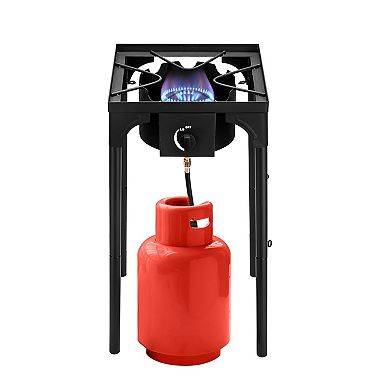 Portable Outdoor Camp Stove with High Pressure Propane Gas Cooker  Cast Iron Single Burner - Black