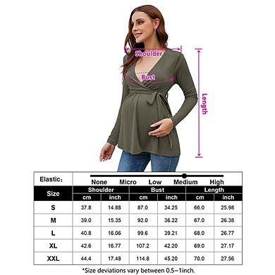 Maternity Shirts Women's Casual Maternity Tops Pregnancy Sleeve Tunic Top Tie Front Wrap