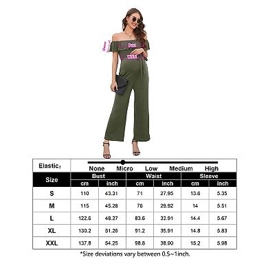 Casual Off Shoulder Maternity Jumpsuits Short Ruffle Sleeves Belted Wide Leg Jumpsuits Romper