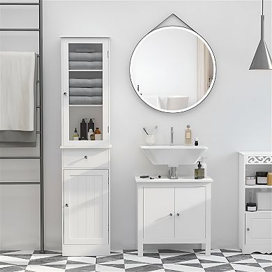 Morden Style Compact Tall Bathroom Storage Cabinet White