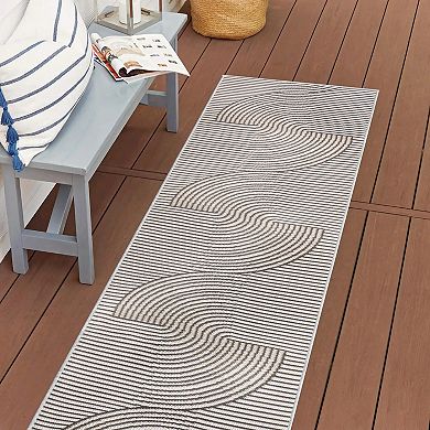 Arielle Mid-century Modern Curve Stripe Reversible Machine-washable Indoor/outdoor Area Rug