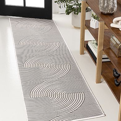 Arielle Mid-century Modern Curve Stripe Reversible Machine-washable Indoor/outdoor Area Rug