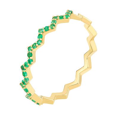 Gold Tone Emerald Zig Zag Ring