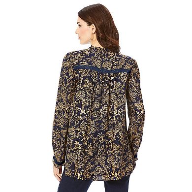 Roaman's Women's Plus Size Printed Button-down Top