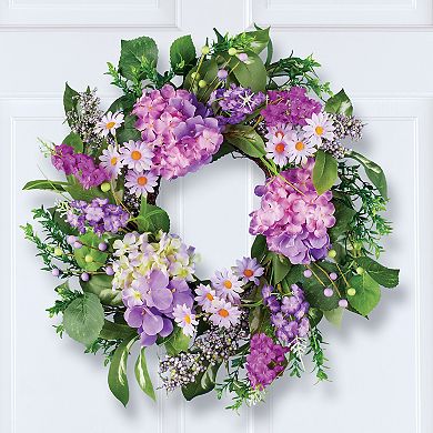 Collections Etc Purple Hydrangeas In Bloom Hanging Wreath Circle