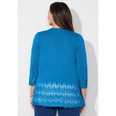 Catherines Women's Plus Size Pointelle Chevron Cardigan