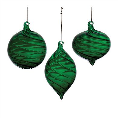 Seasonal Swirled Glass Ornaments Set, Ribbed Spiral Design, Christmas Tree Decor (Set of 6)