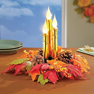 Collections Etc Led Lighted Autumn Leaves Candle Centerpiece