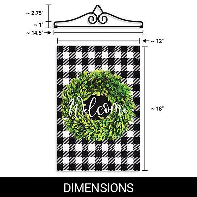 G128 Combo Set: Garden Flag Hanger And Welcome Wreath 12"x18"