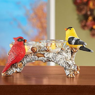 Collections Etc Colorful Birds On Branch Tealight Candle Holder With 2 Glass Votives